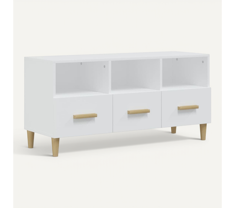 Meuble TV Blanc 102x36x50 Cm Bois Contreplaqué