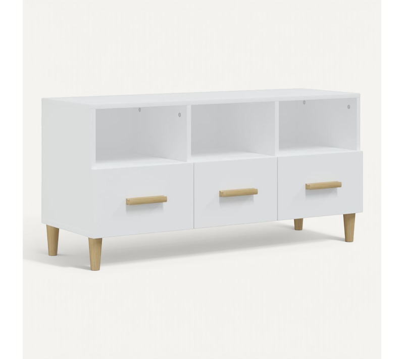 Meuble TV Blanc Brillant 102x36x50 Cm Bois Contreplaqué