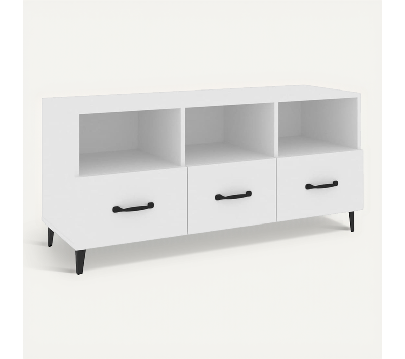 Meuble TV Blanc 102x35x50 Cm Bois Contreplaqué