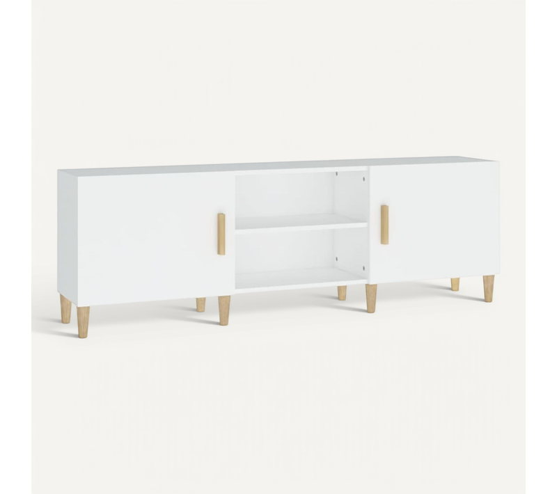 Meuble TV Blanc 150x30x50 Cm Bois Contreplaqué