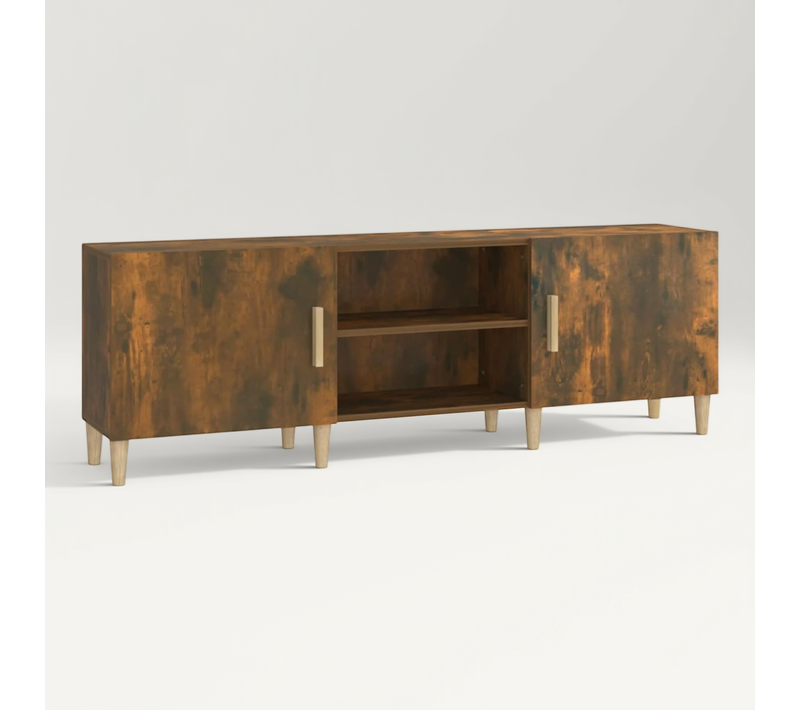 Meuble TV Chêne Fumé 150x30x50 Cm Bois Contreplaqué