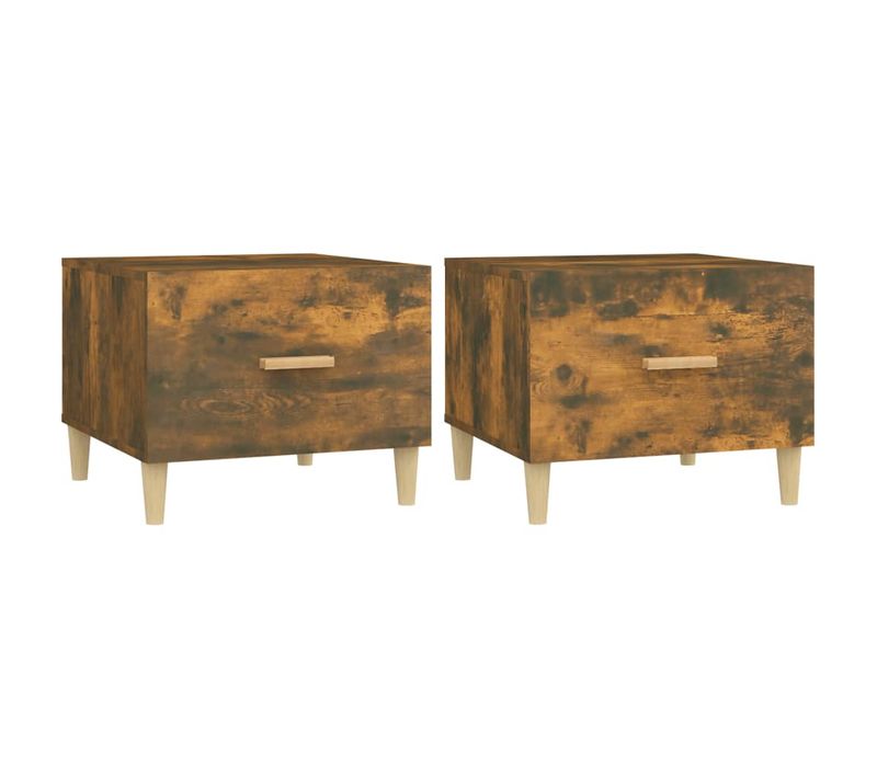 Bout de canapé 2 Pièces Chêne Fumé 50x50x40 Cm Bois Contreplaqué