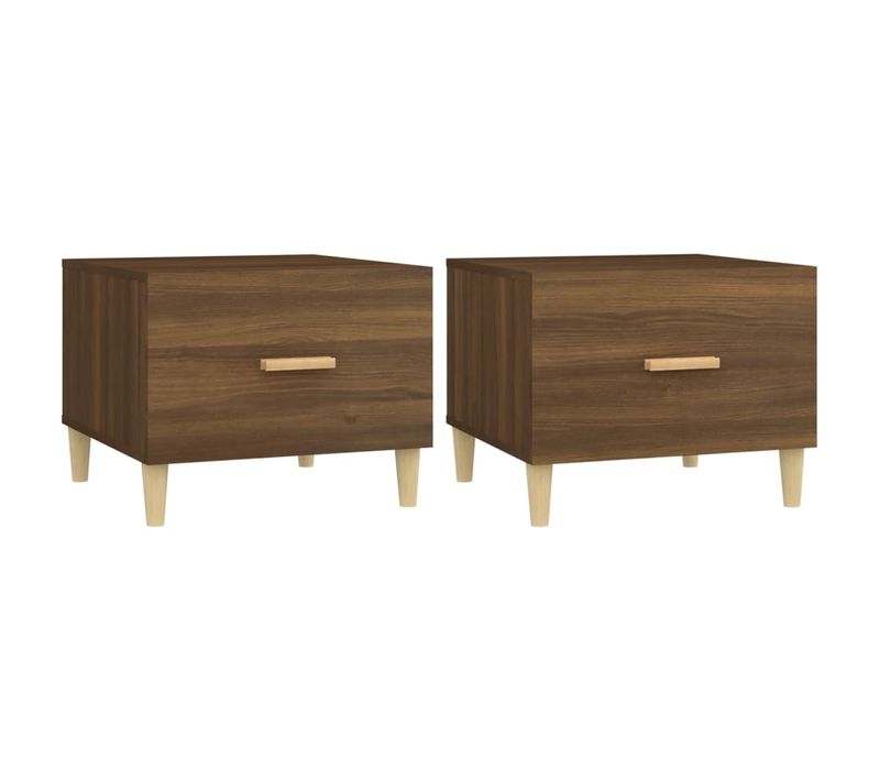 Bout de canapé 2 Pièces Chêne Marron 50x50x40 Cm Bois Contreplaqué