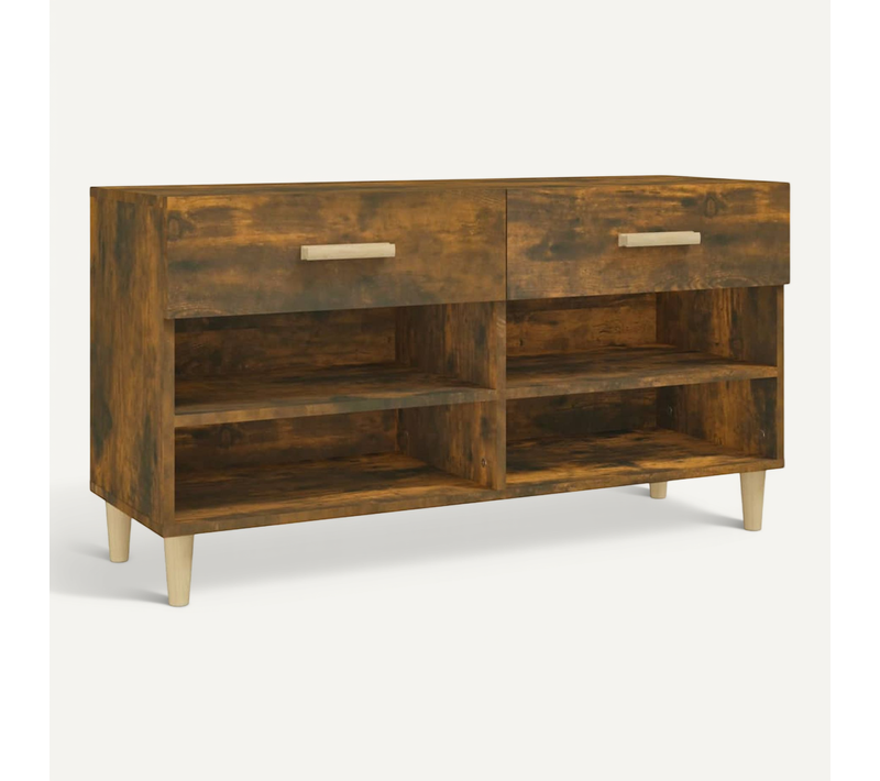 Meuble à Chaussures Chêne Fumé 102x35x55 Cm Bois Contreplaqué