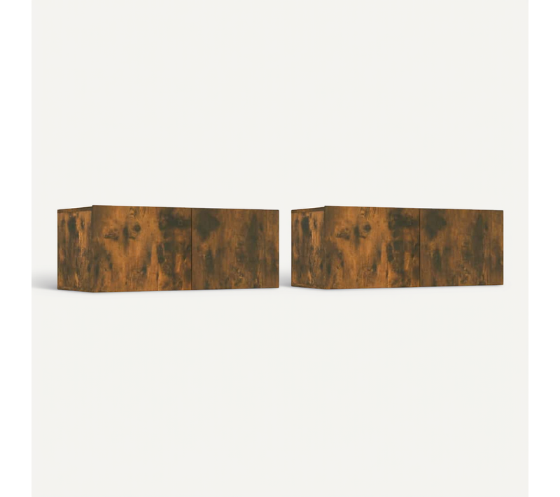 Meubles TV 2 Pièces Chêne Fumé 80x30x30 Cm Bois Contreplaqué