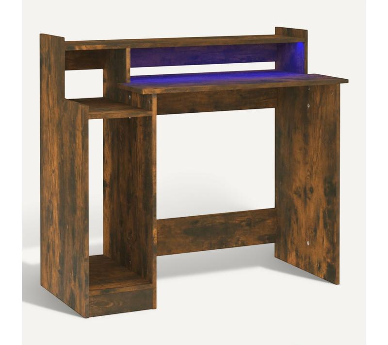 Bureau Et Lumières LED Chêne Fumé 97x45x90 Cm Bois Contreplaqué