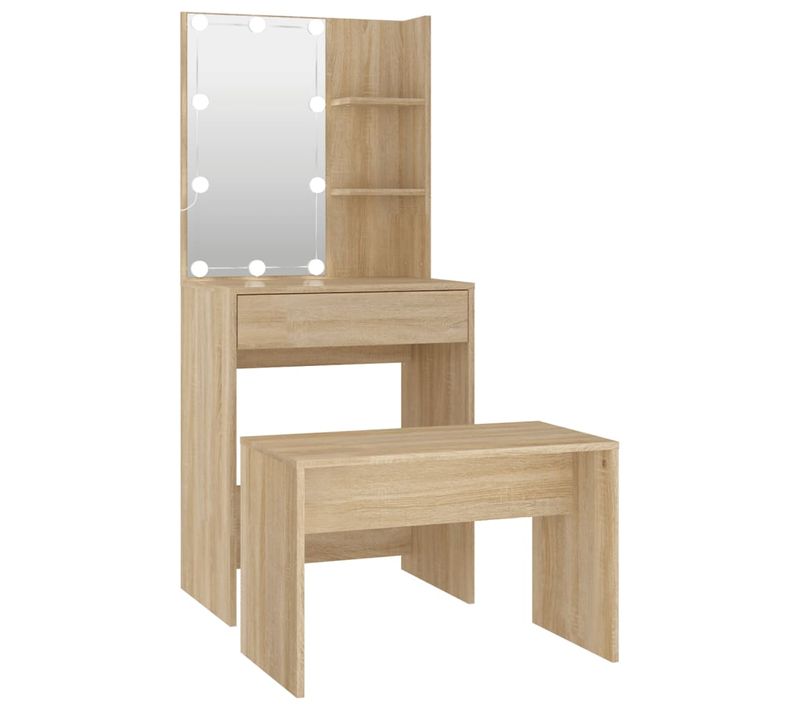 Ensemble De Coiffeuse Avec LED Chêne Sonoma Bois Contreplaqué