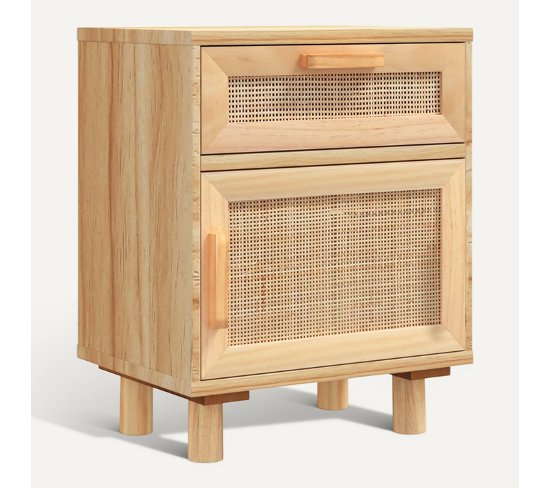 Table De Chevet Marron Bois De Pin Massif Et Rotin Naturel