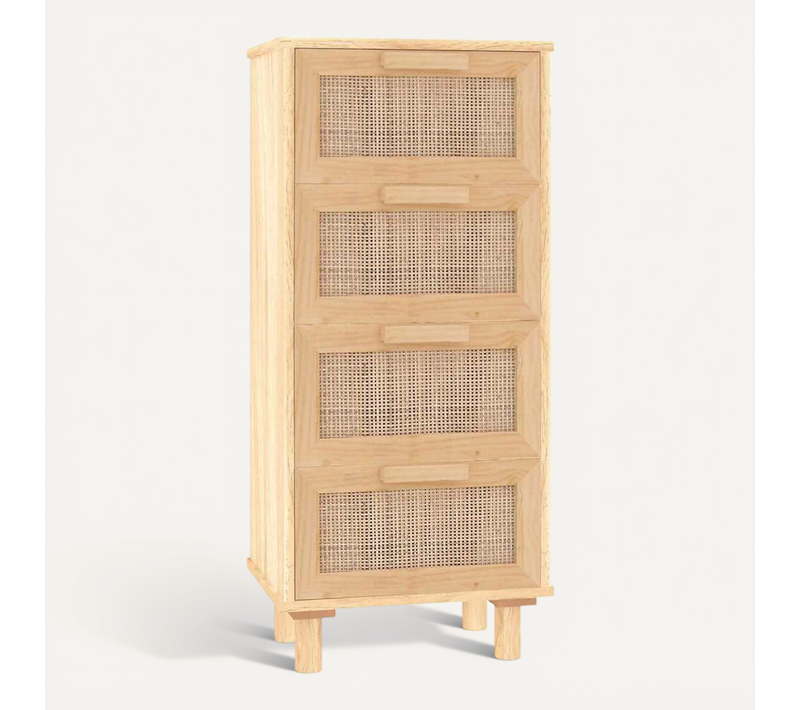 Buffet Marron 40x30x90 Cm Bois De Pin Massif Et Rotin Naturel