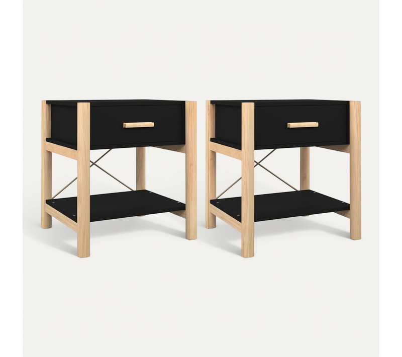 Tables De Chevet 2 Pièces Noir 42x38x45 Cm Bois Contreplaqué