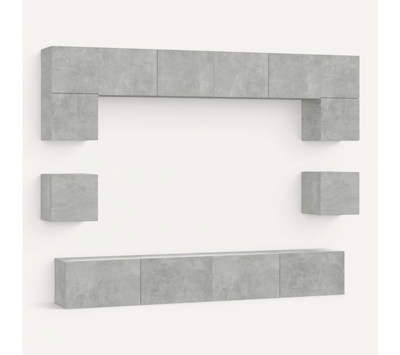 Ensemble De Meubles TV 8 Pièces Gris Béton Bois Contreplaqué