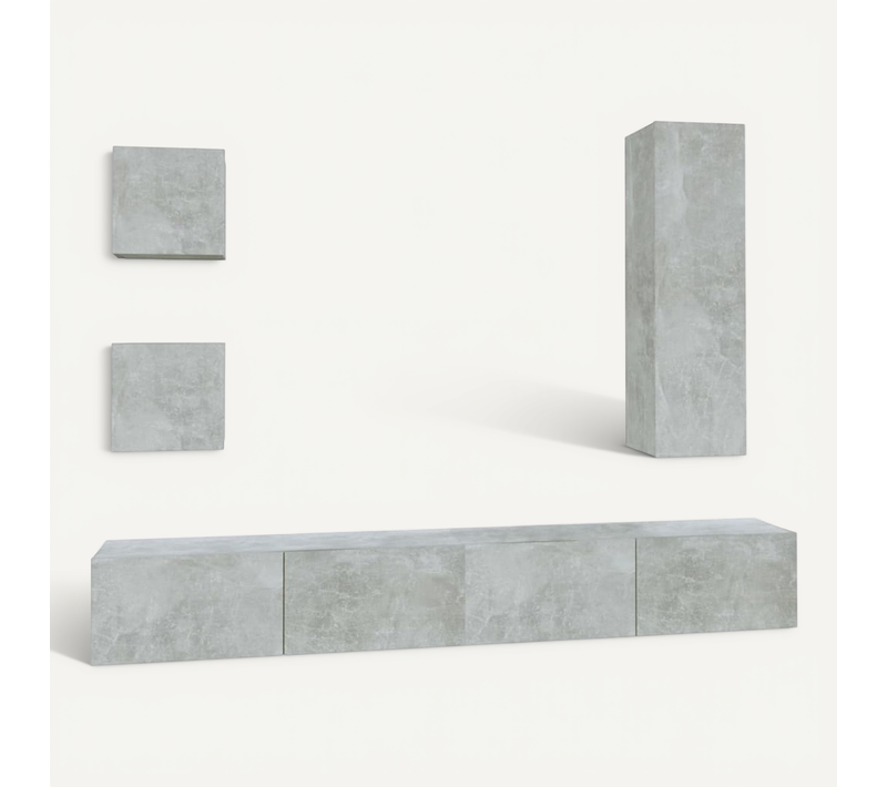 Ensemble De Meubles TV 5 Pièces Gris Béton Bois Contreplaqué