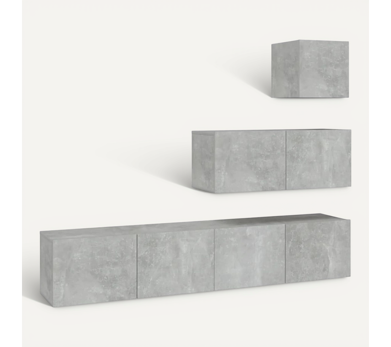 Ensemble De Meubles TV 4 Pièces Gris Béton Bois Contreplaqué