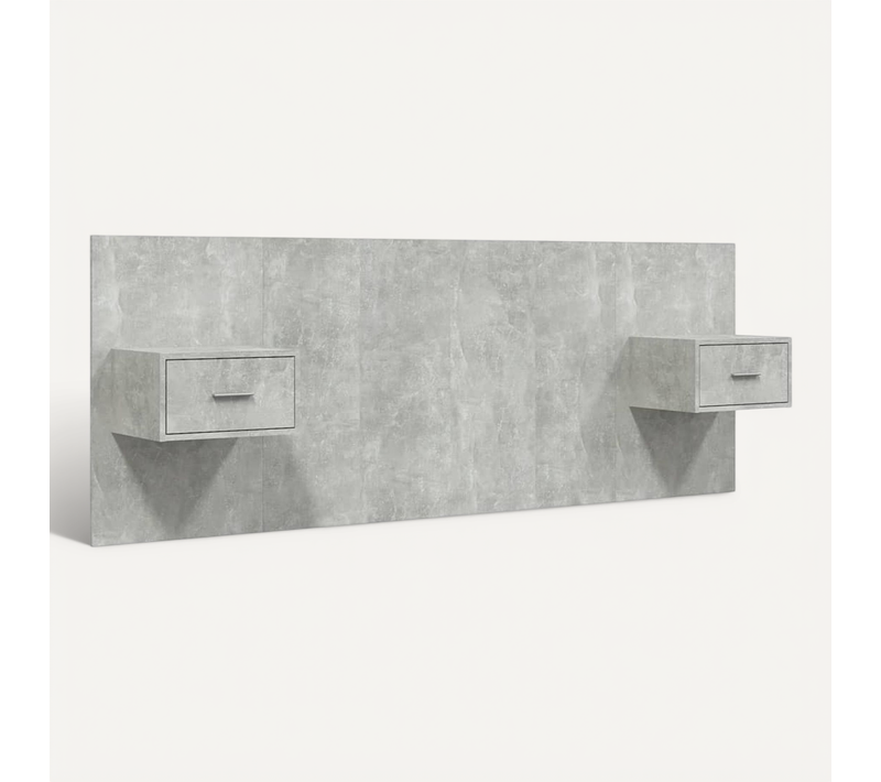 Tête De Lit Avec Armoires Gris Béton Bois Contreplaqué