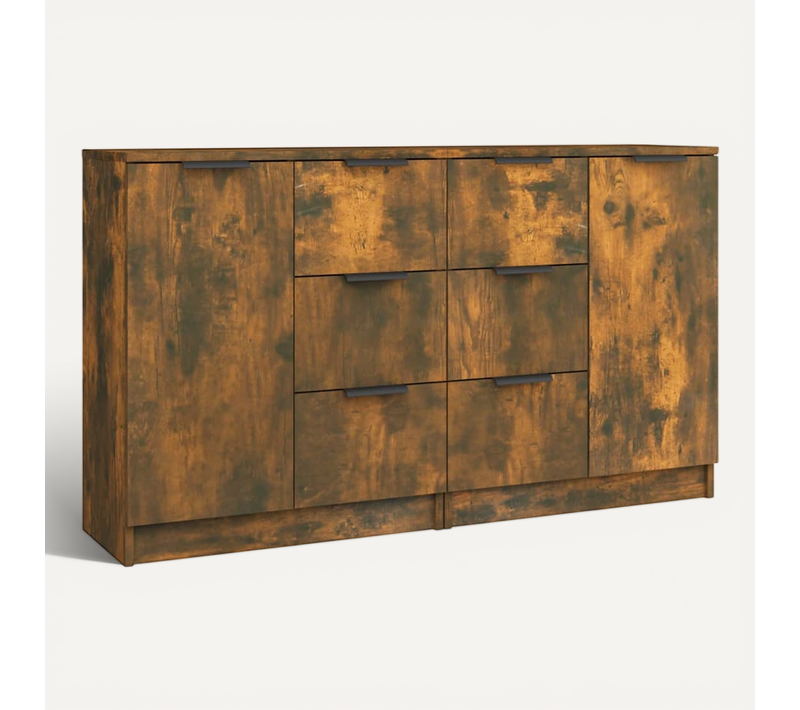 Buffets 2 Pièces Chêne Fumé 60x30x70 Cm Bois Contreplaqué