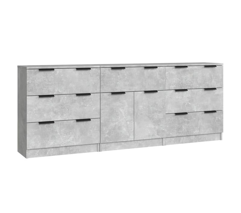 Buffets 3 Pièces Gris Béton Bois Contreplaqué