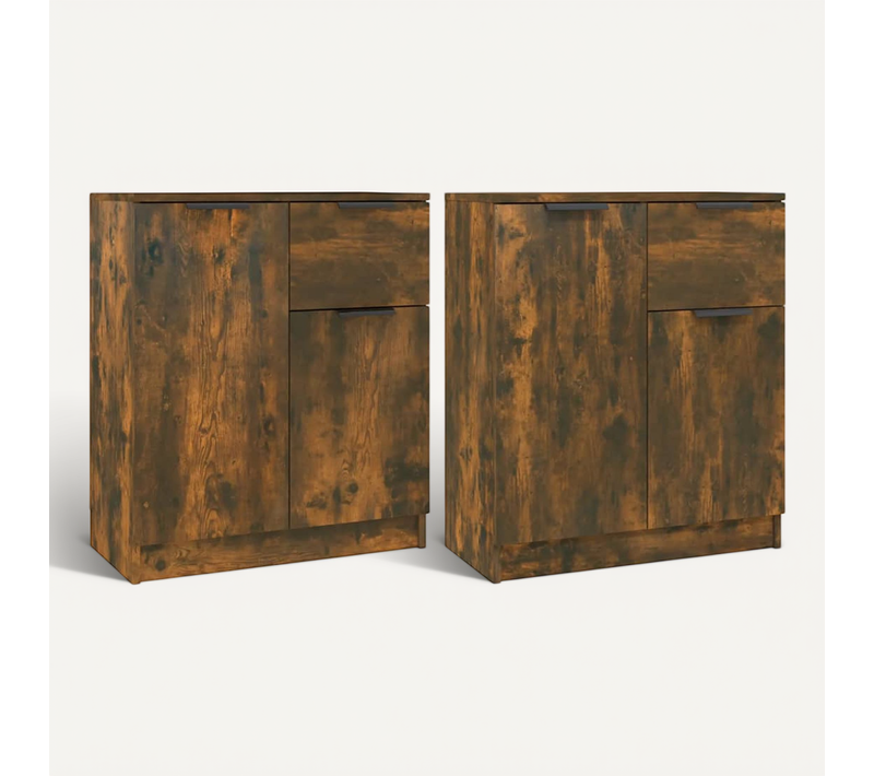 Buffets 2 Pièces Chêne Fumé 60x30x70 Cm Bois Contreplaqué