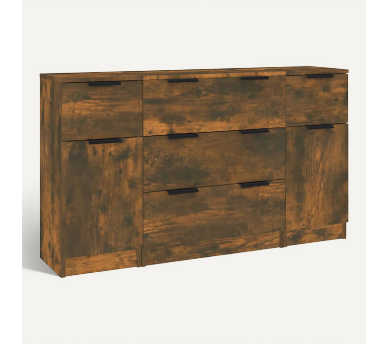 Ensemble De Buffets 3 Pièces Chêne Fumé Bois Contreplaqué