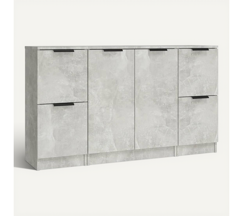 Buffets 3 Pièces Gris Béton Bois Contreplaqué