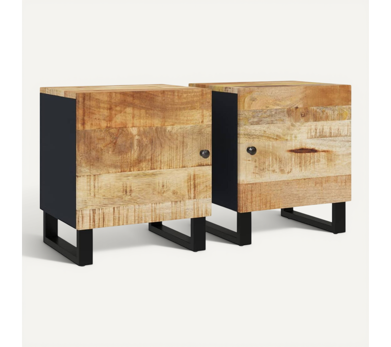 Tables De Chevet 2 Pièces 40x33x46 Cm Bois De Manguier Solide