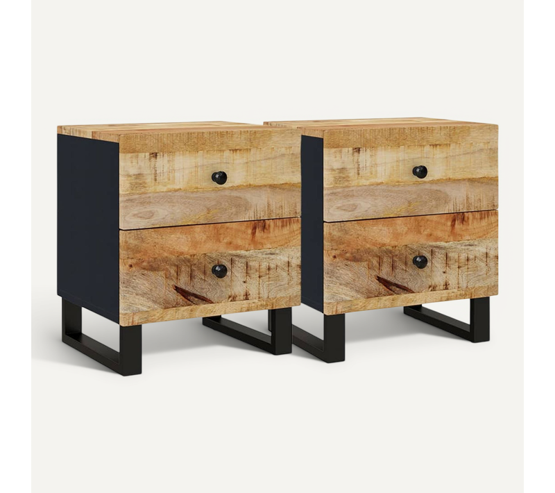 Tables De Chevet 2 Pièces 40x33x46 Cm Bois De Manguier Solide