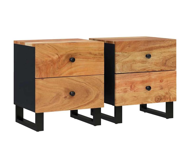 Tables De Chevet 2 Pièces 40x33x46 Cm Bois D'acacia Massif