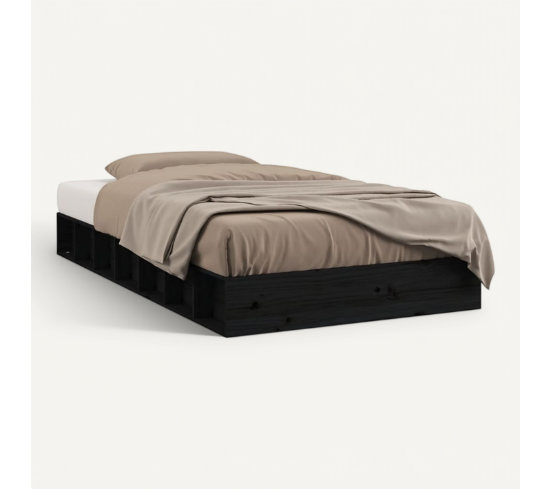 Cadre De Lit Noir 75x190 Cm Bois Massif