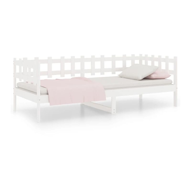 Lit De Jour Blanc 90x190 Cm Bois De Pin Massif