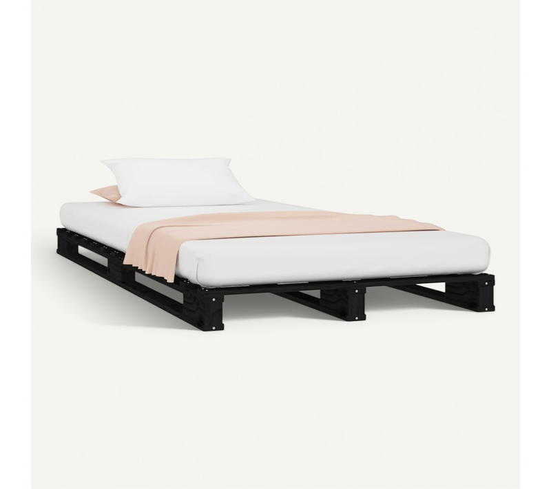 Lit De Palette Noir 75x190 Cm Bois Pin Massif Petit Simple