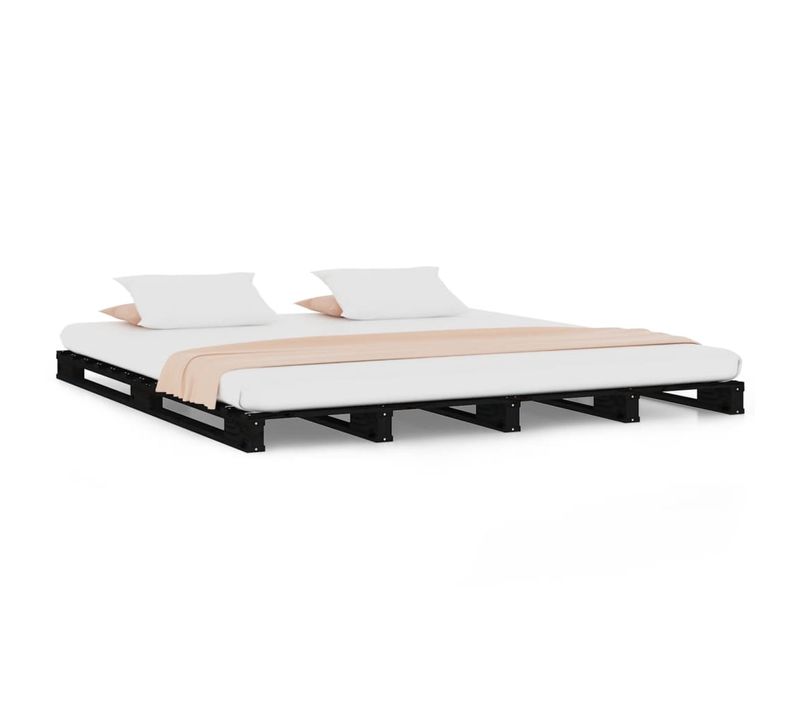 Lit De Palette Sans Matelas Noir Bois Massif 135x190