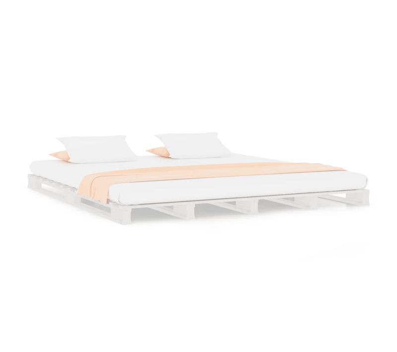 Lit De Palette Blanc 135x190 Cm Bois De Pin Massif Double
