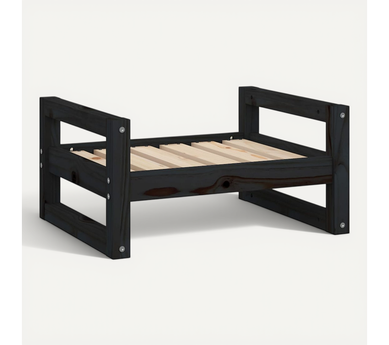 Lit Pour Chien Noir 55,5x45,5x28 Cm Bois De Pin Solide