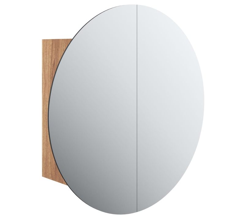 Armoire De Salle De Bain Miroir Rond Et LED Chêne 40x40x17,5 Cm