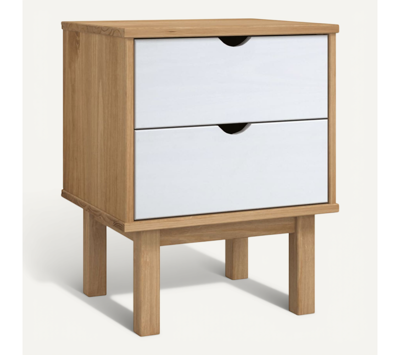 Table De Chevet Otta Marron Et Blanc 45x39x57cm Bois Pin Massif