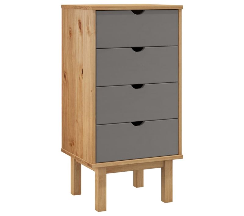 Armoire à Tiroirs « otta » 45 x 39 x 90 cm 4 Tiroirs Bois De Pin Massif Marron/gris