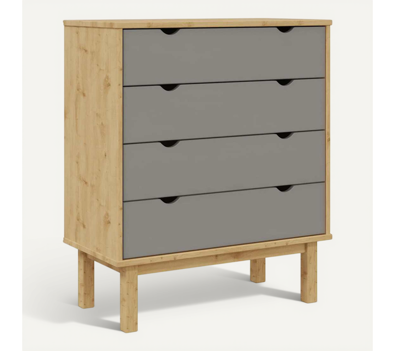 Armoire À Tiroirs « otta » 4 Tiroirs 76,5 x 39,5 x 90 cm Bois De Pin Massif Marron/gris