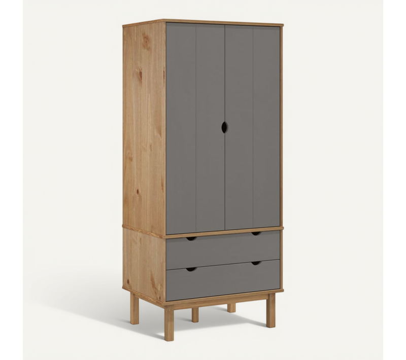Armoire Otta Marron Et Gris 76,5x53x172 Cm Bois Massif Pin
