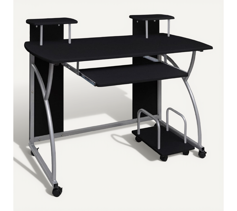Bureau D'ordinateur 110x52x88,5 Cm En Bois Contreplaqué Noir Avec Étagère