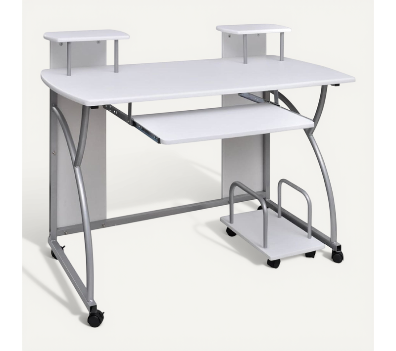 Bureau D'ordinateur 110x52x88,5 Cm En Bois Contreplaqué Blanc Avec Étagères