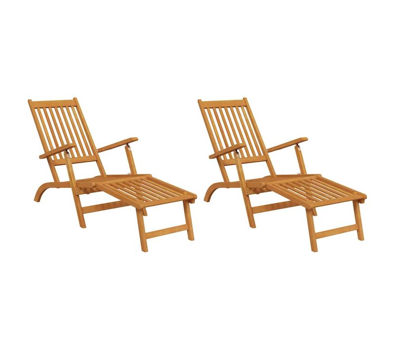 Chaise Longue D'extérieur Repose-pieds Lot De 2 Acacia Solide