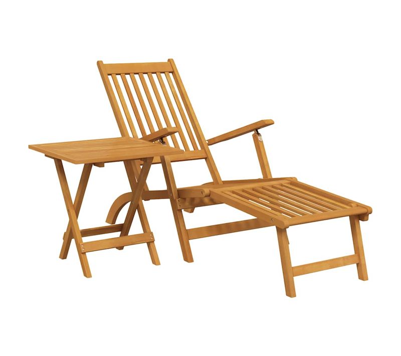 Chaise Longue D'extérieur Repose-pieds Et Table Acacia Solide