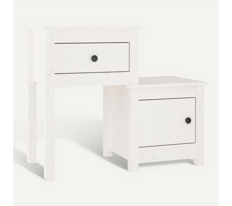 Table De Chevet Blanc 79,5x38x65,5 Cm Bois De Pin Massif