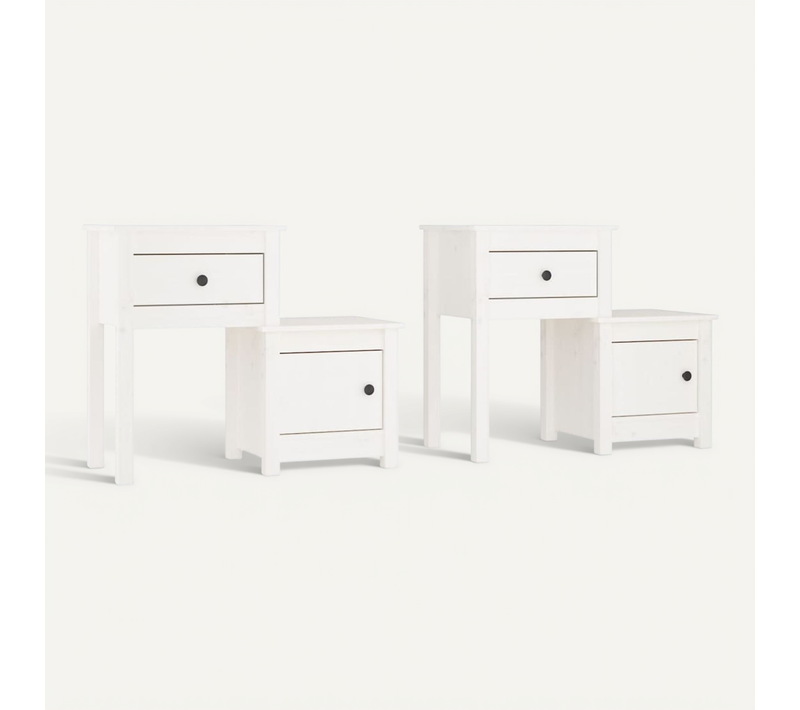 Tables De Chevet 2 Pièces Blanc 79,5x38x65,5 Cm Bois De Pin Massif
