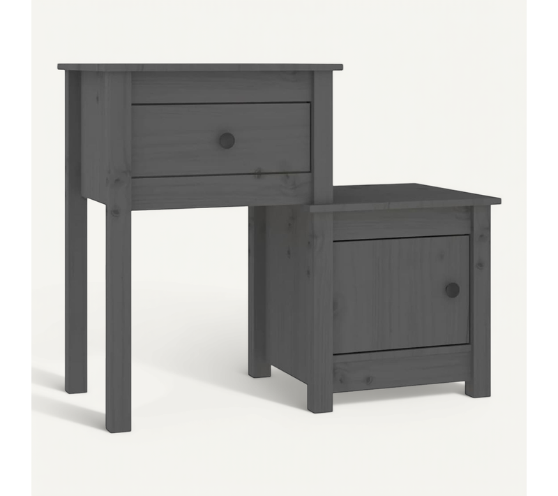 Table De Chevet Gris 79,5x38x65,5 Cm Bois De Pin Massif
