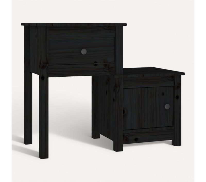 Table De Chevet Noir 79,5x38x65,5 Cm Bois De Pin Massif