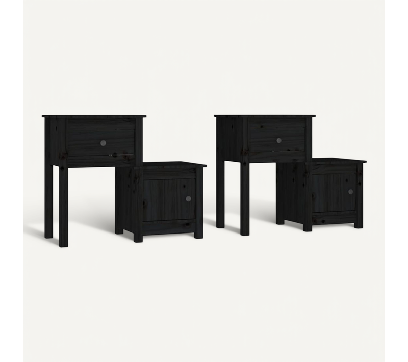 Tables De Chevet 2 Pièces Noir 79,5x38x65,5 Cm Bois De Pin Massif