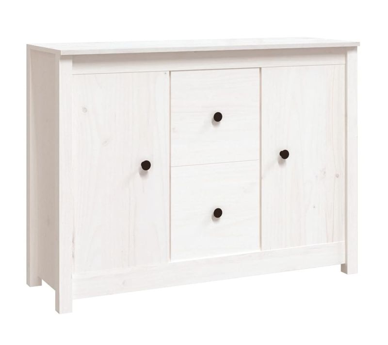Buffet Blanc 100x35x74 Cm Bois Massif De Pin