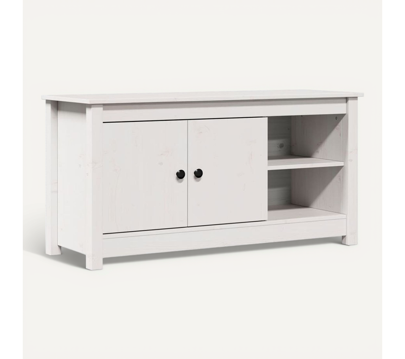 Meuble TV Blanc 103x36,5x52 Cm Bois De Pin Massif
