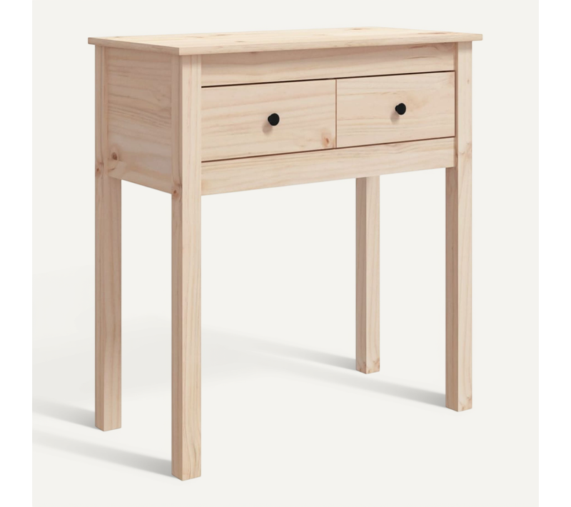 Table Console 70x35x75 Cm En Pin Massif Rustique Avec 2 Tiroirs Et Cadre Stable À