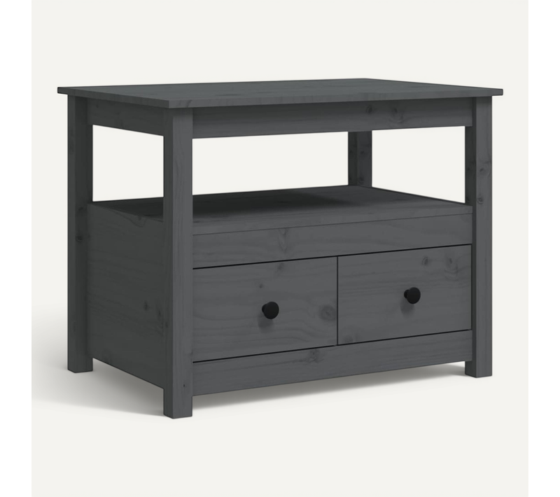 Table Basse Gris 71x49x55 Cm Bois Massif De Pin